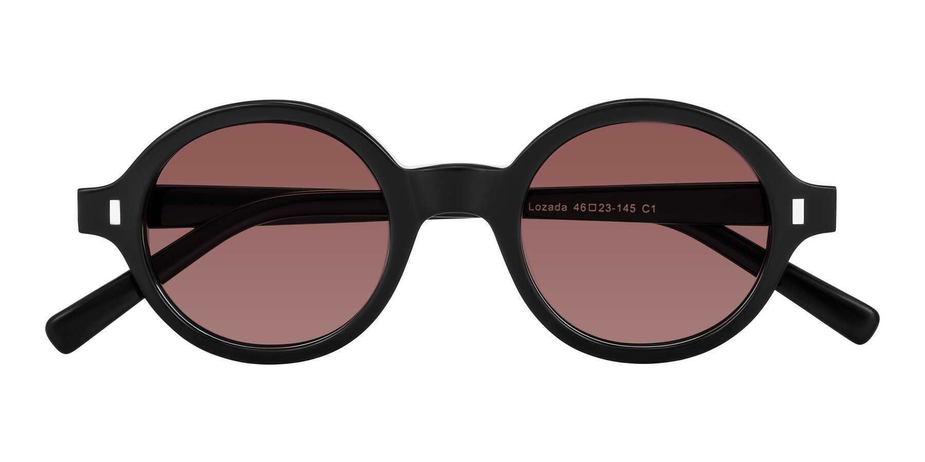 Folded Front of Lozada in Black with Garnet Tinted Lenses