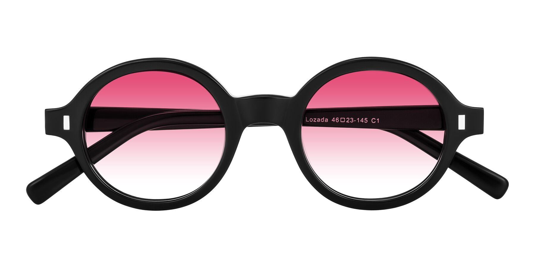 Folded Front of Lozada in Black with Pink Gradient Lenses