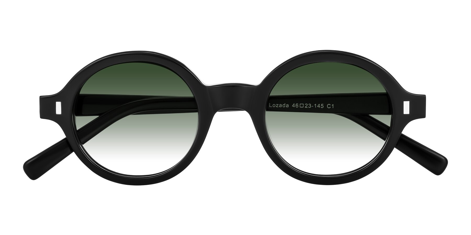 Folded Front of Lozada in Black with Green Gradient Lenses
