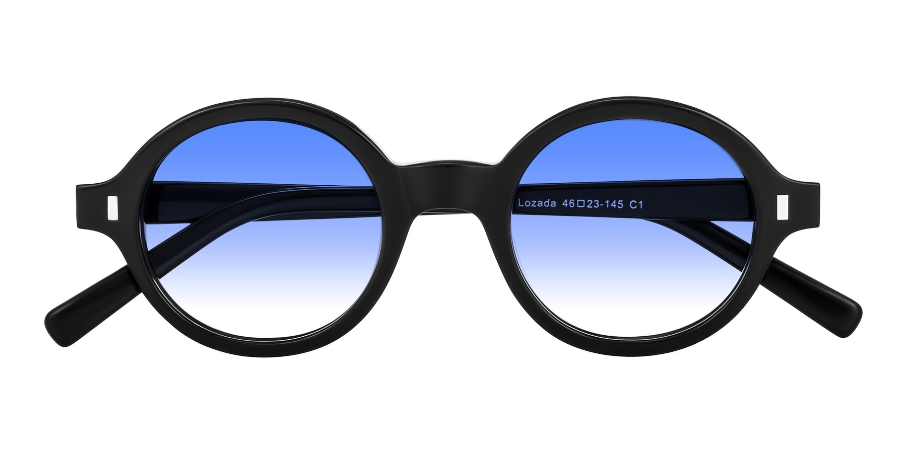 Folded Front of Lozada in Black with Blue Gradient Lenses