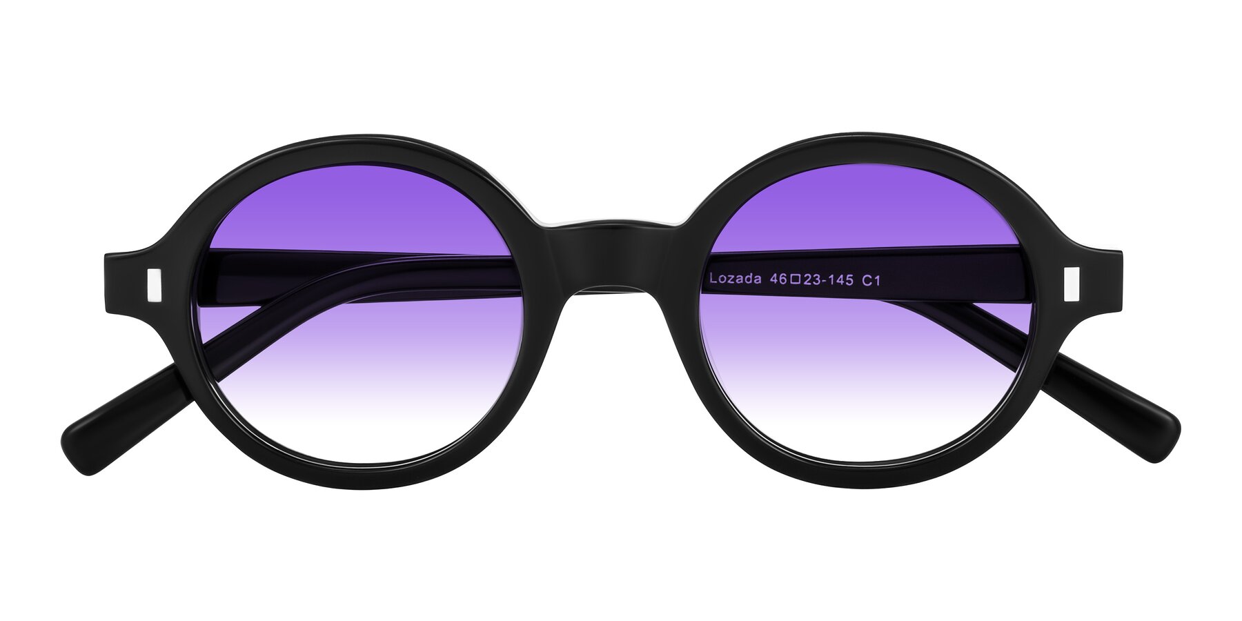 Folded Front of Lozada in Black with Purple Gradient Lenses