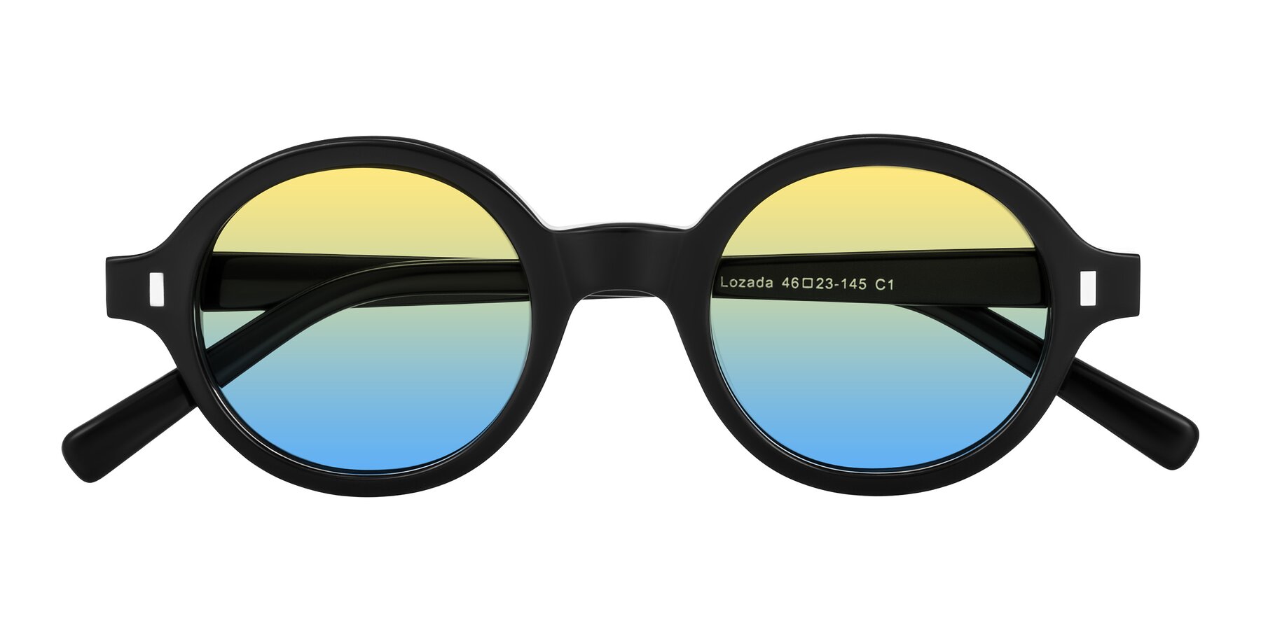 Folded Front of Lozada in Black with Yellow / Blue Gradient Lenses