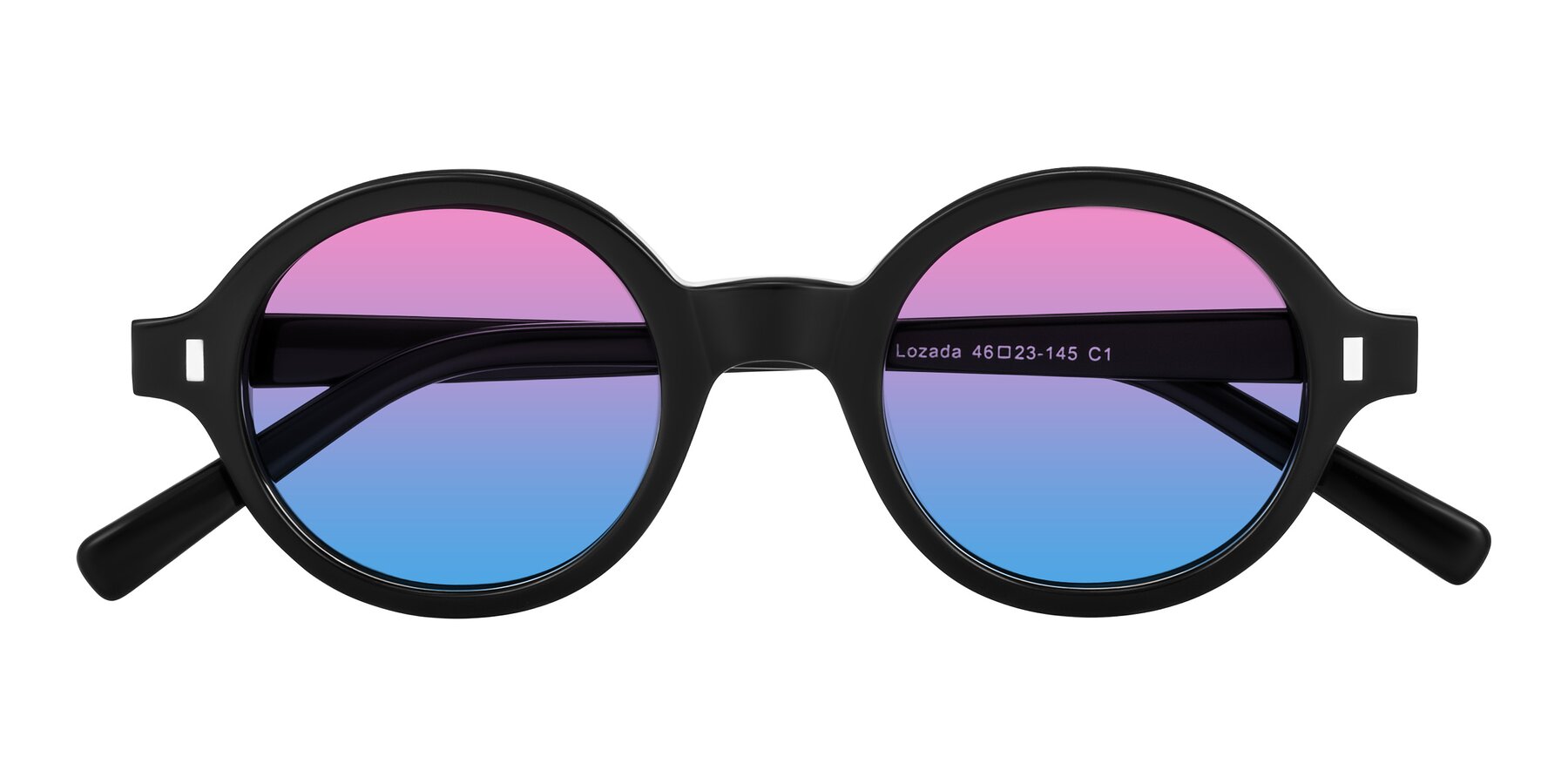 Folded Front of Lozada in Black with Pink / Blue Gradient Lenses