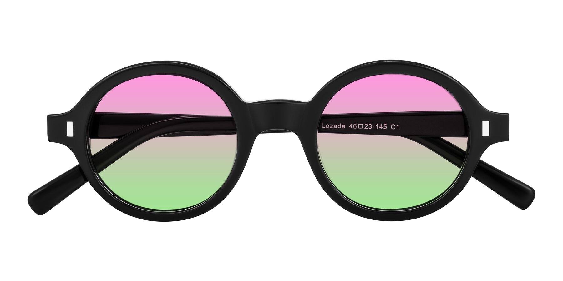 Folded Front of Lozada in Black with Pink / Green Gradient Lenses