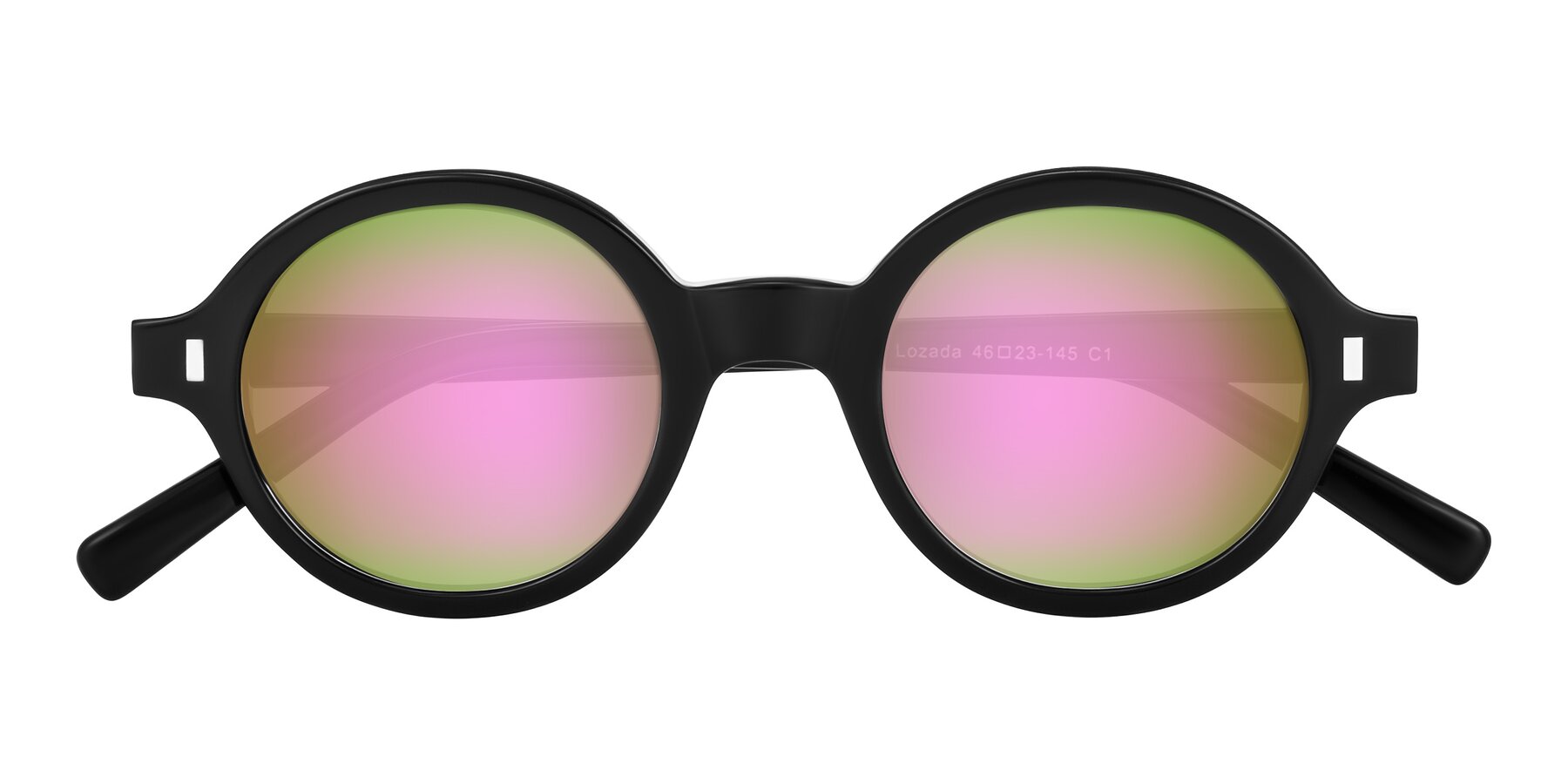 Folded Front of Lozada in Black with Pink Mirrored Lenses