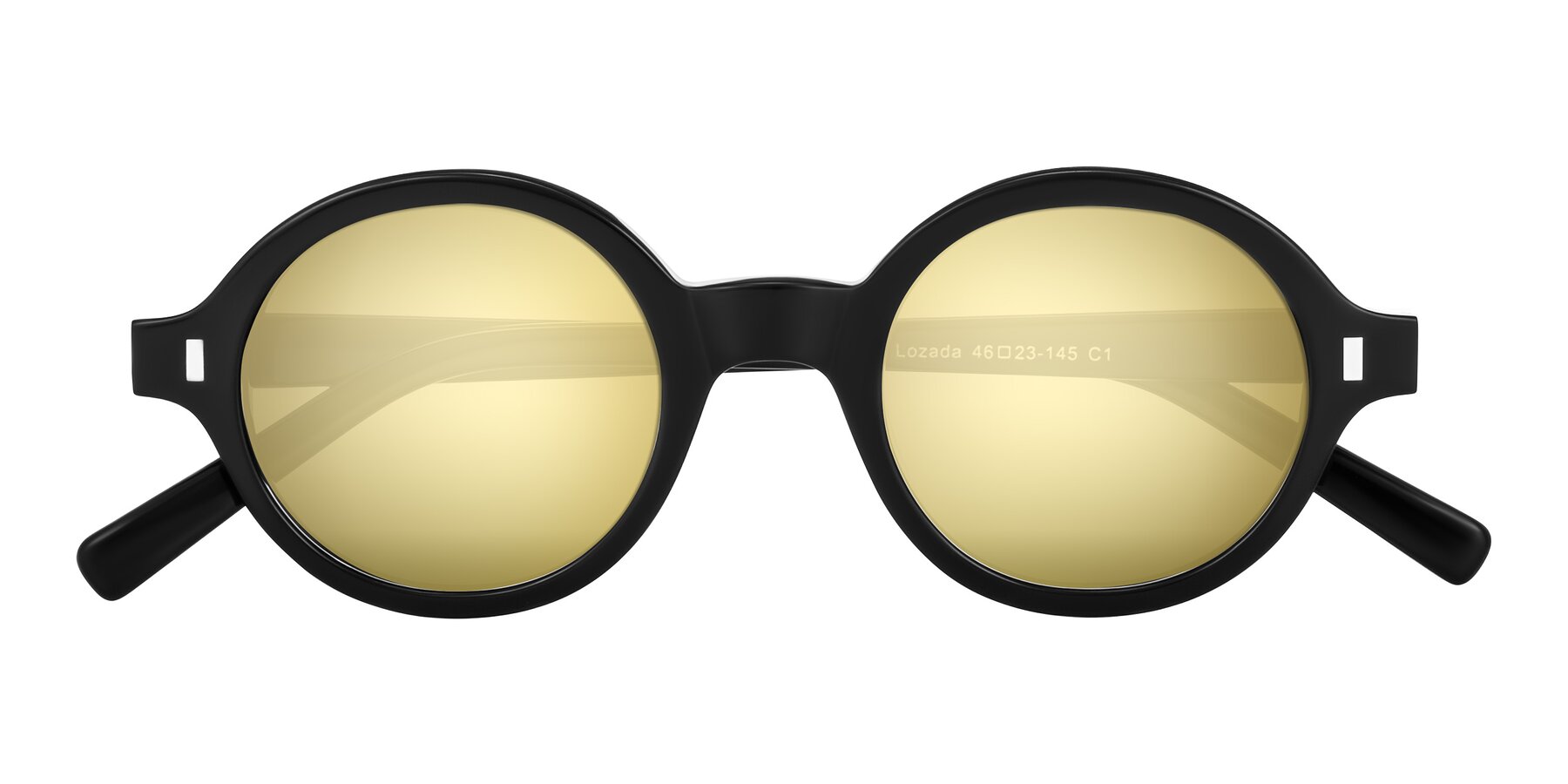 Folded Front of Lozada in Black with Gold Mirrored Lenses