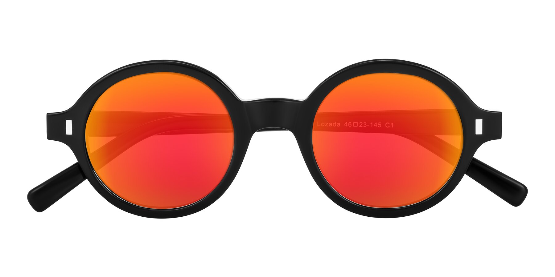 Folded Front of Lozada in Black with Red Gold Mirrored Lenses