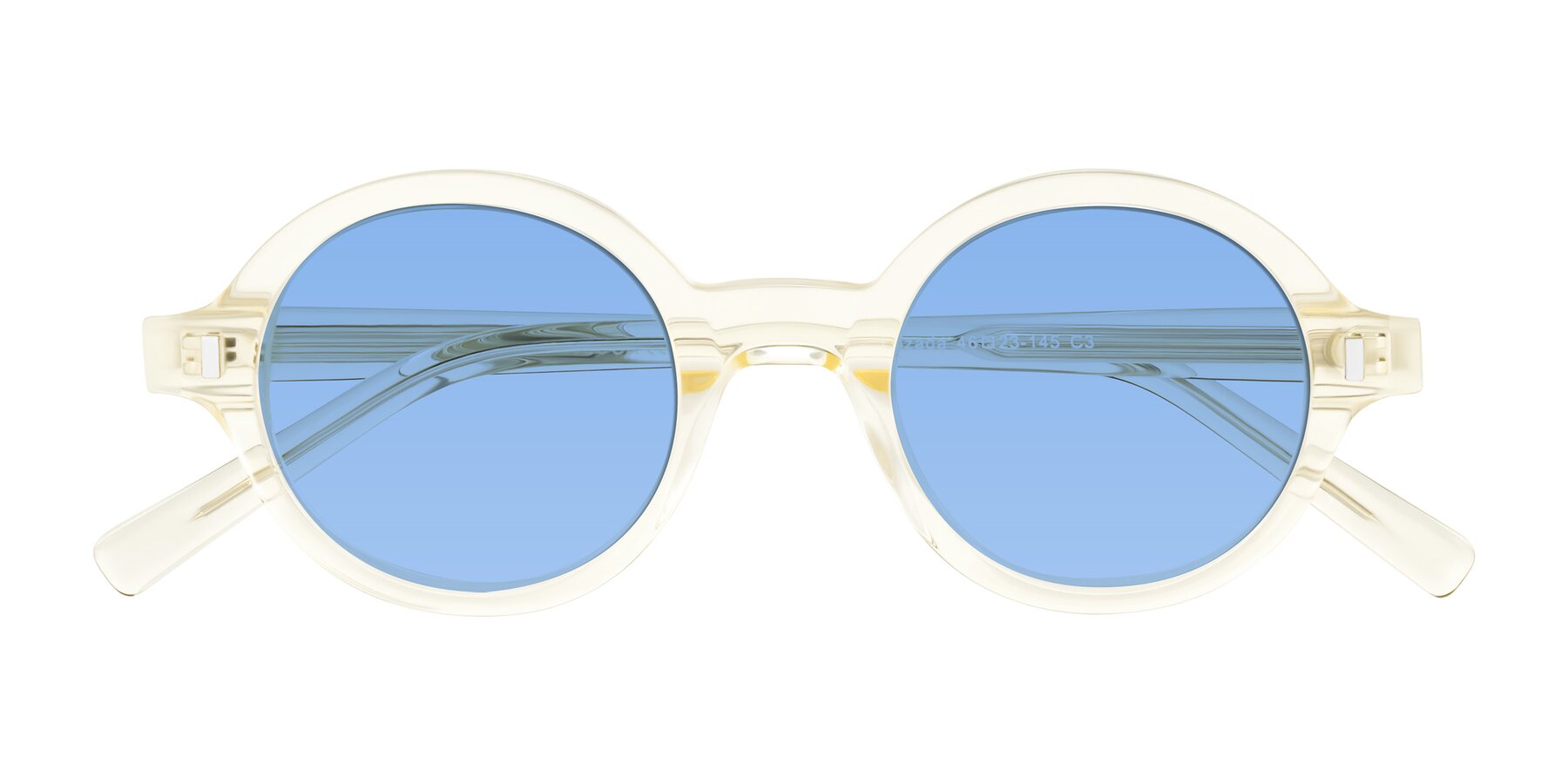Folded Front of Lozada in Transparent Yellow with Medium Blue Tinted Lenses