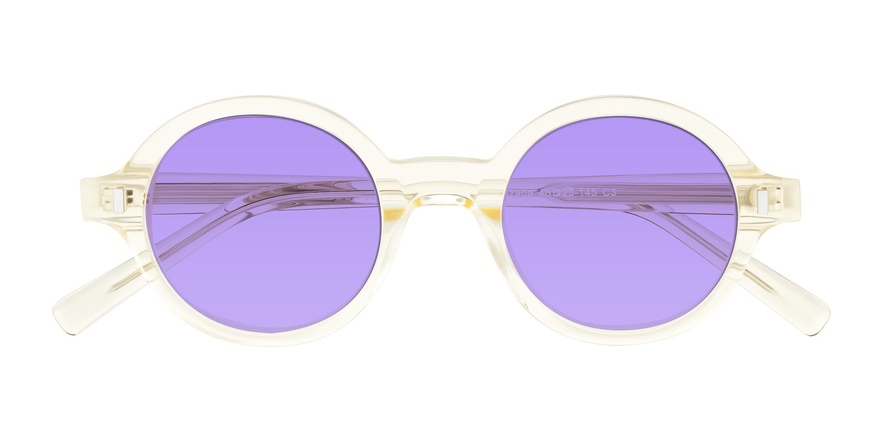Folded Front of Lozada in Transparent Yellow with Medium Purple Tinted Lenses