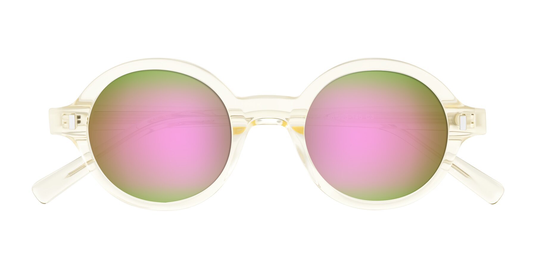 Folded Front of Lozada in Transparent Yellow with Pink Mirrored Lenses