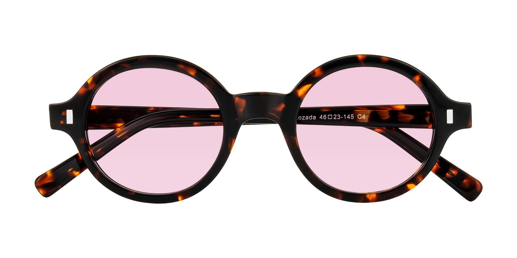 Folded Front of Lozada in Tortoise with Light Pink Tinted Lenses