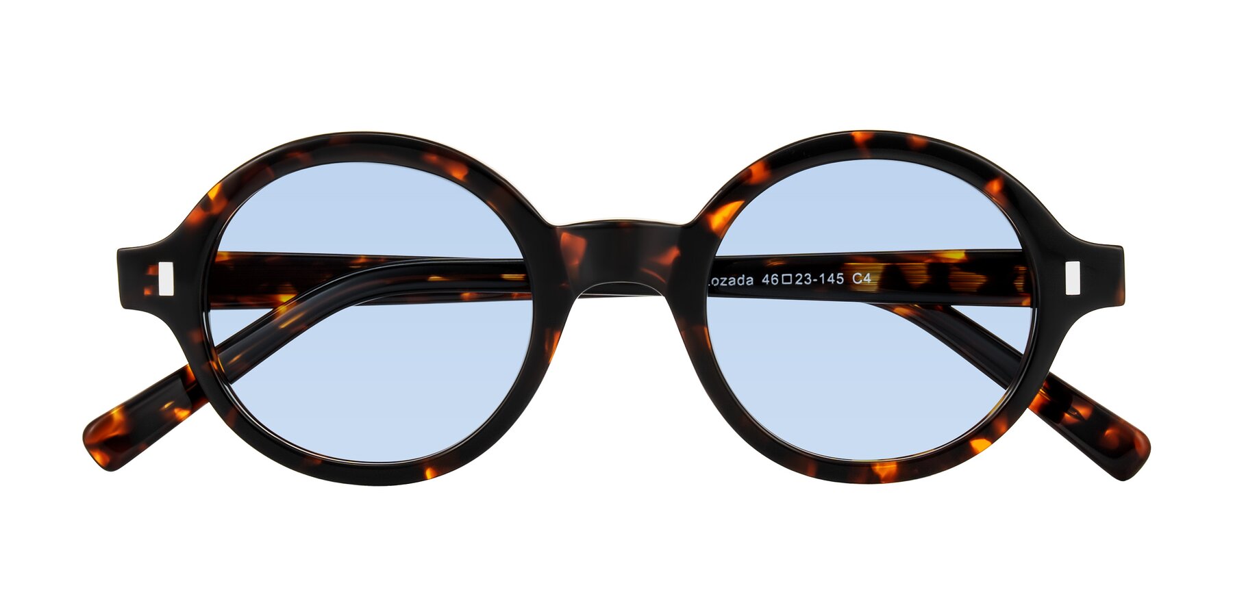 Folded Front of Lozada in Tortoise with Light Blue Tinted Lenses