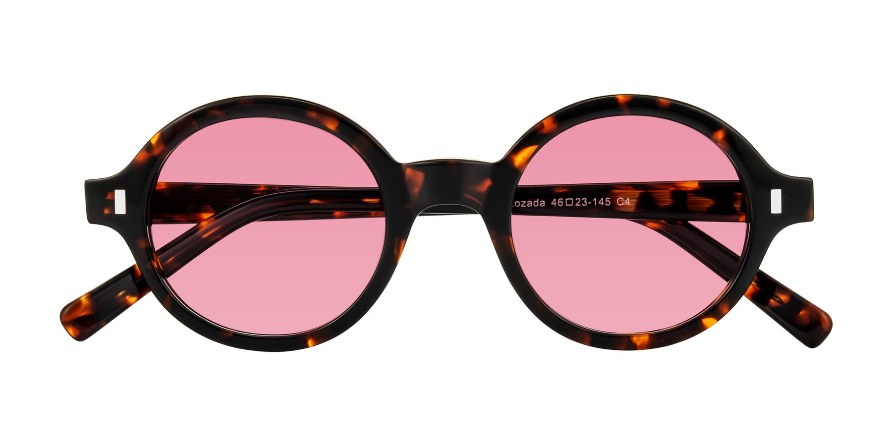 Folded Front of Lozada in Tortoise with Pink Tinted Lenses