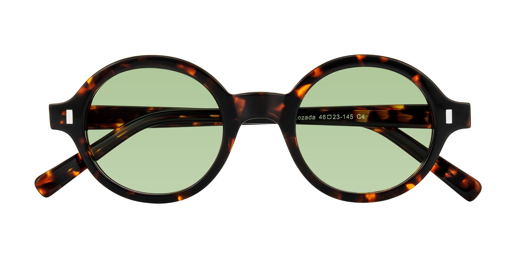 Folded Front of Lozada in Tortoise with Medium Green Tinted Lenses
