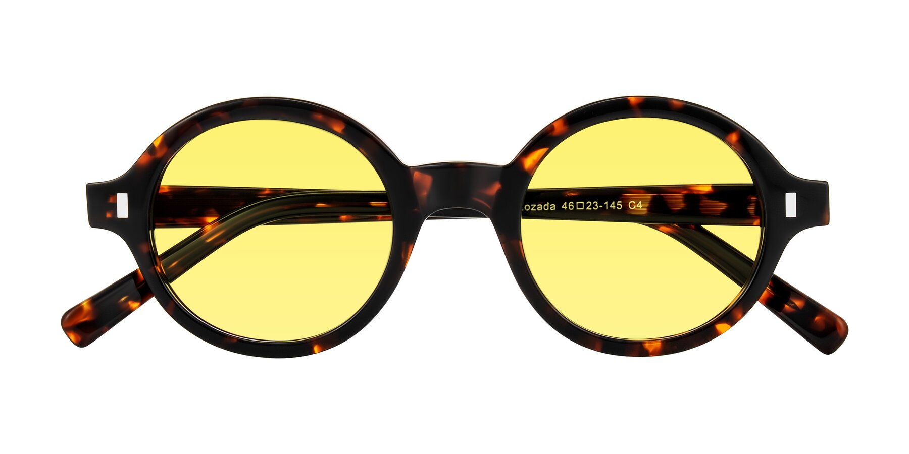 Folded Front of Lozada in Tortoise with Medium Yellow Tinted Lenses