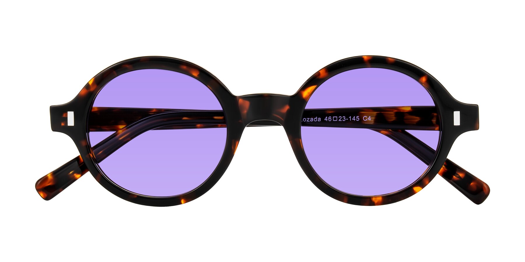 Folded Front of Lozada in Tortoise with Medium Purple Tinted Lenses