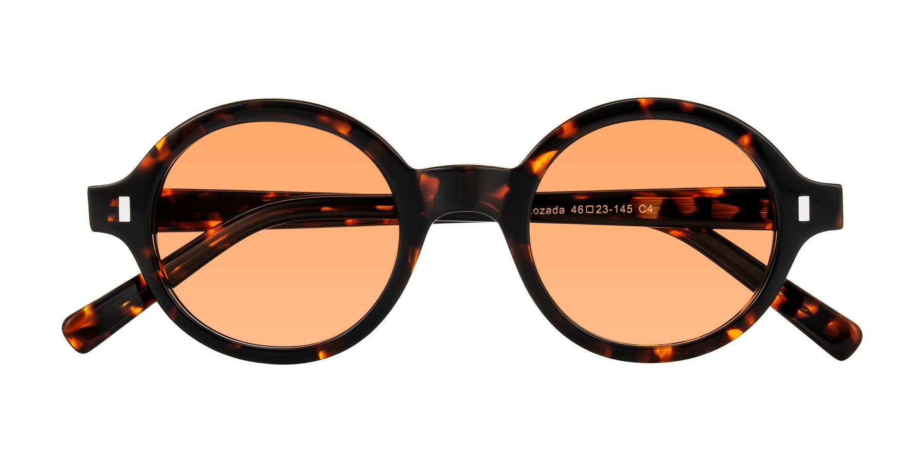 Folded Front of Lozada in Tortoise with Medium Orange Tinted Lenses