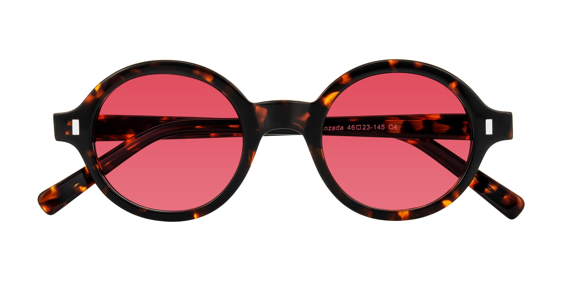 Folded Front of Lozada in Tortoise with Red Tinted Lenses