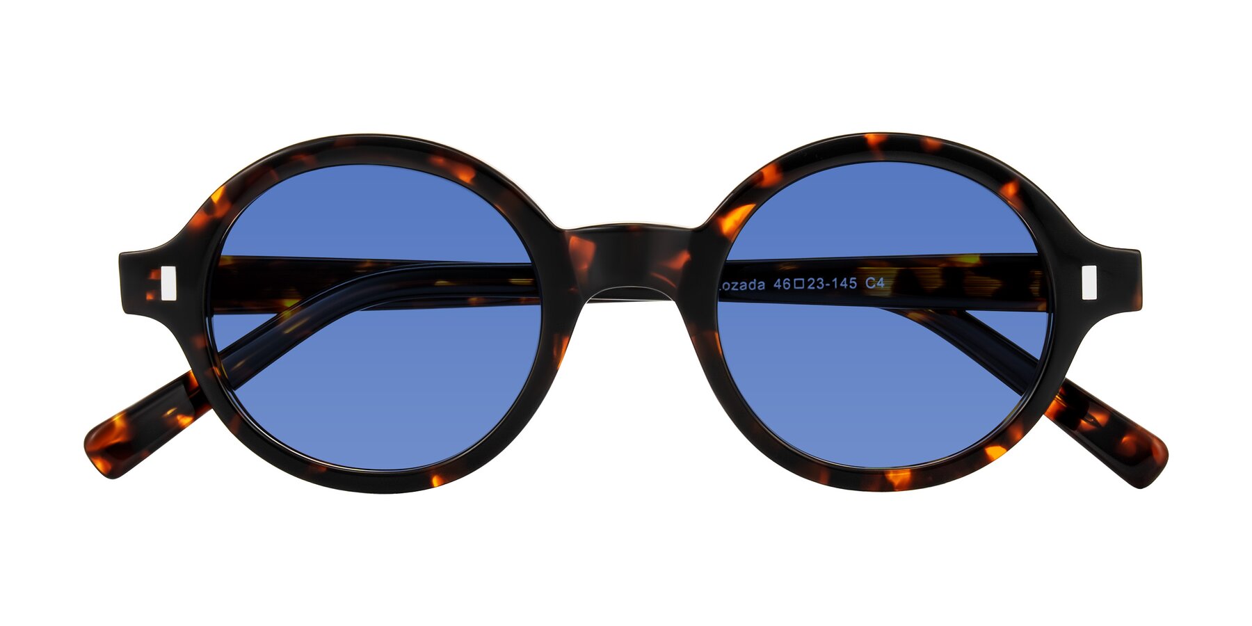 Folded Front of Lozada in Tortoise with Blue Tinted Lenses