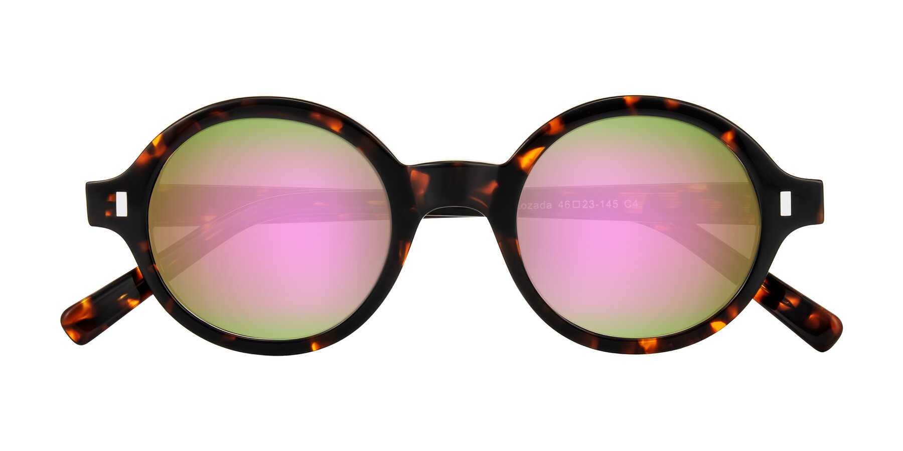 Folded Front of Lozada in Tortoise with Pink Mirrored Lenses