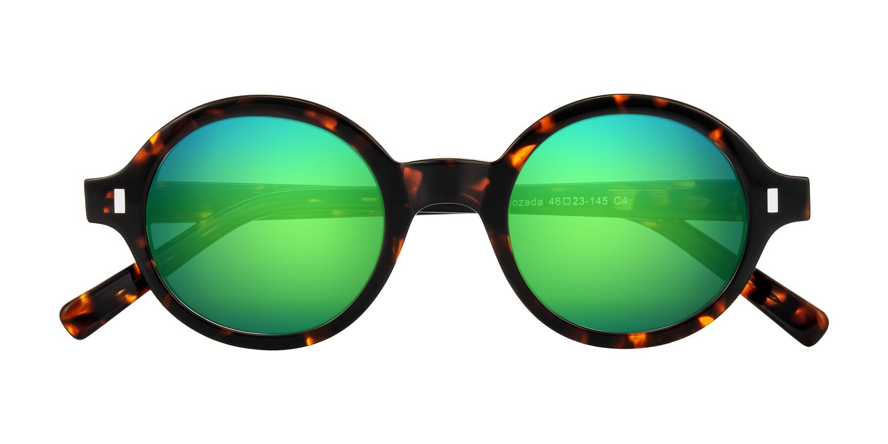 Folded Front of Lozada in Tortoise with Green Mirrored Lenses