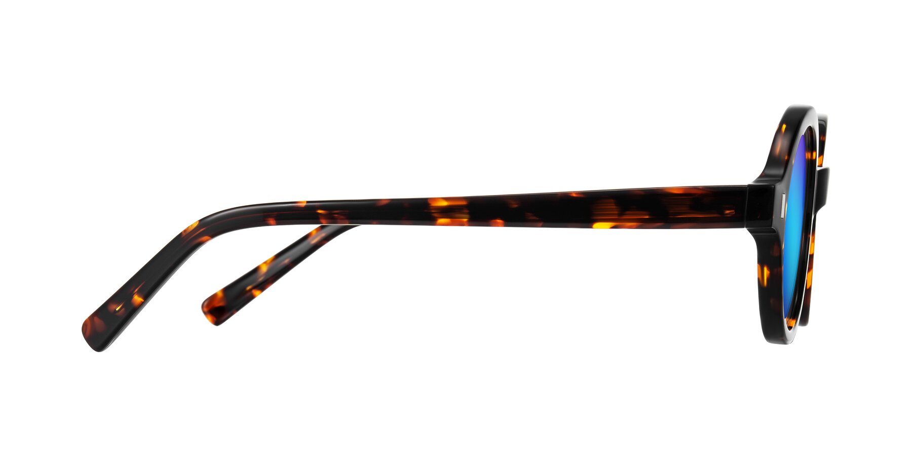 Side of Lozada in Tortoise with Blue Mirrored Lenses