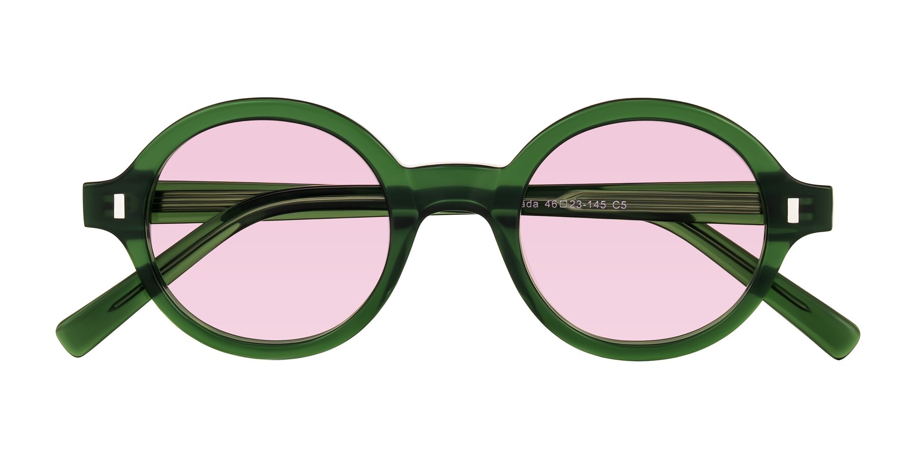 Folded Front of Lozada in Jade Green with Light Pink Tinted Lenses