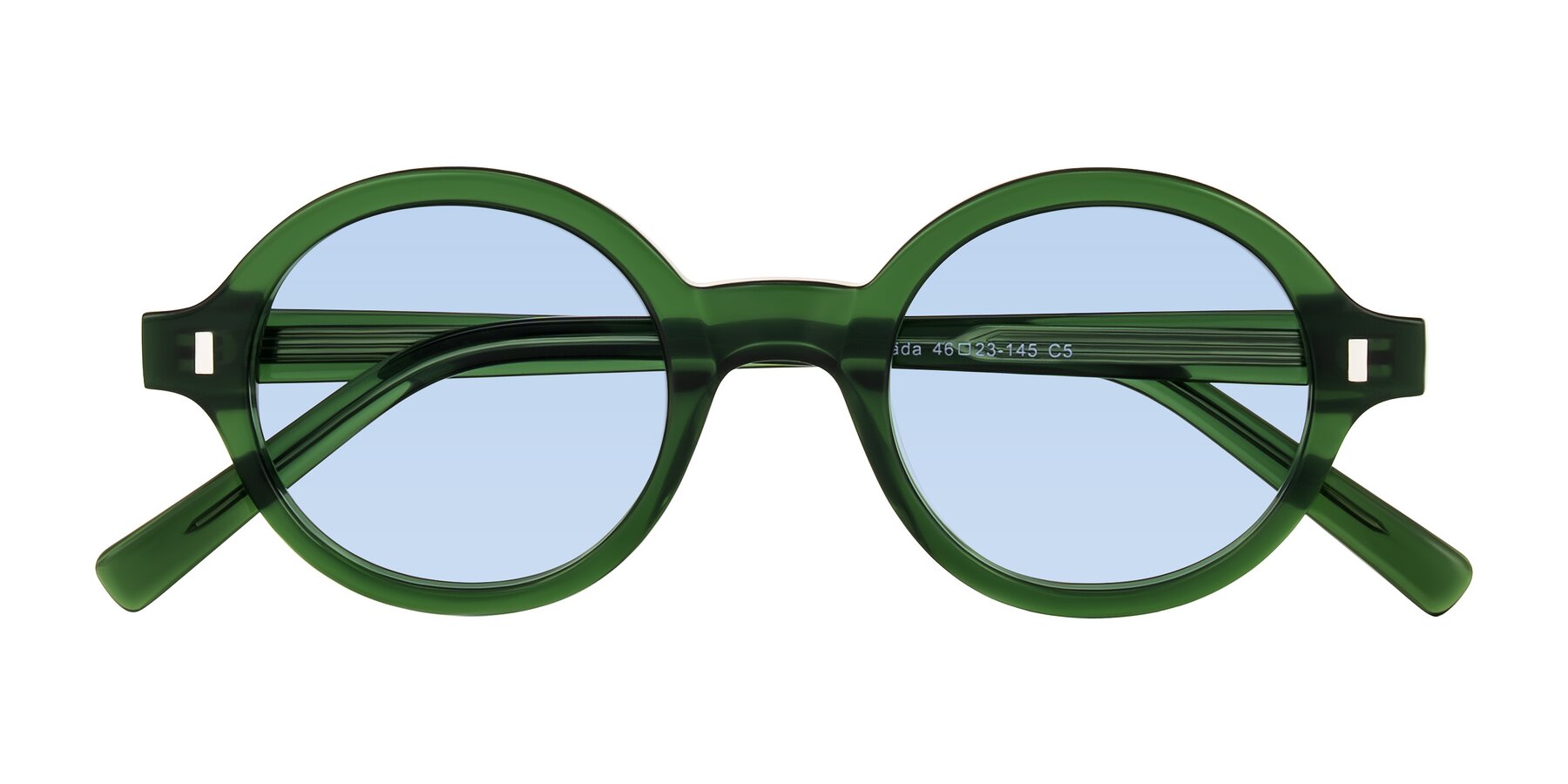 Folded Front of Lozada in Jade Green with Light Blue Tinted Lenses