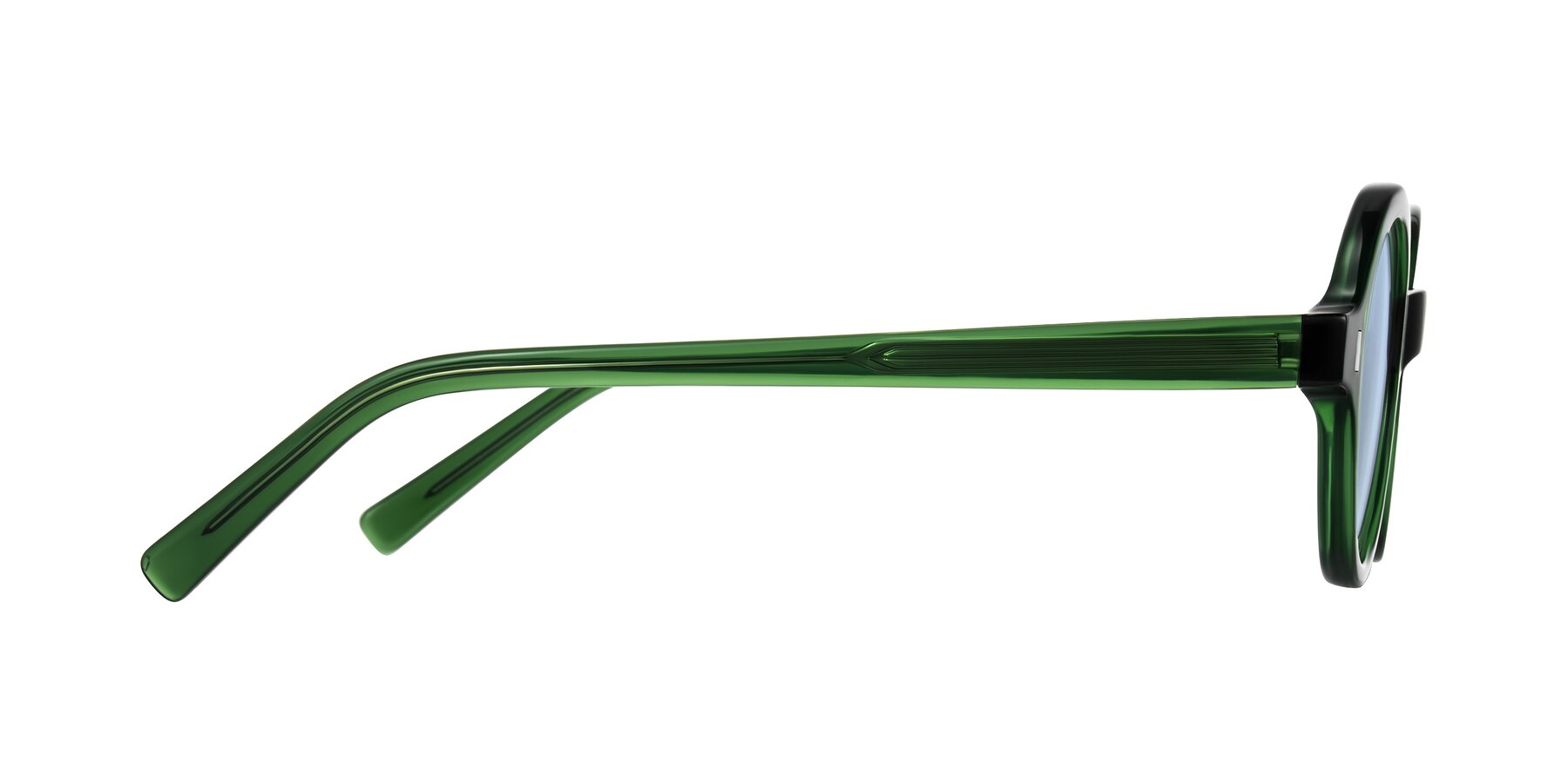 Side of Lozada in Jade Green with Light Blue Tinted Lenses