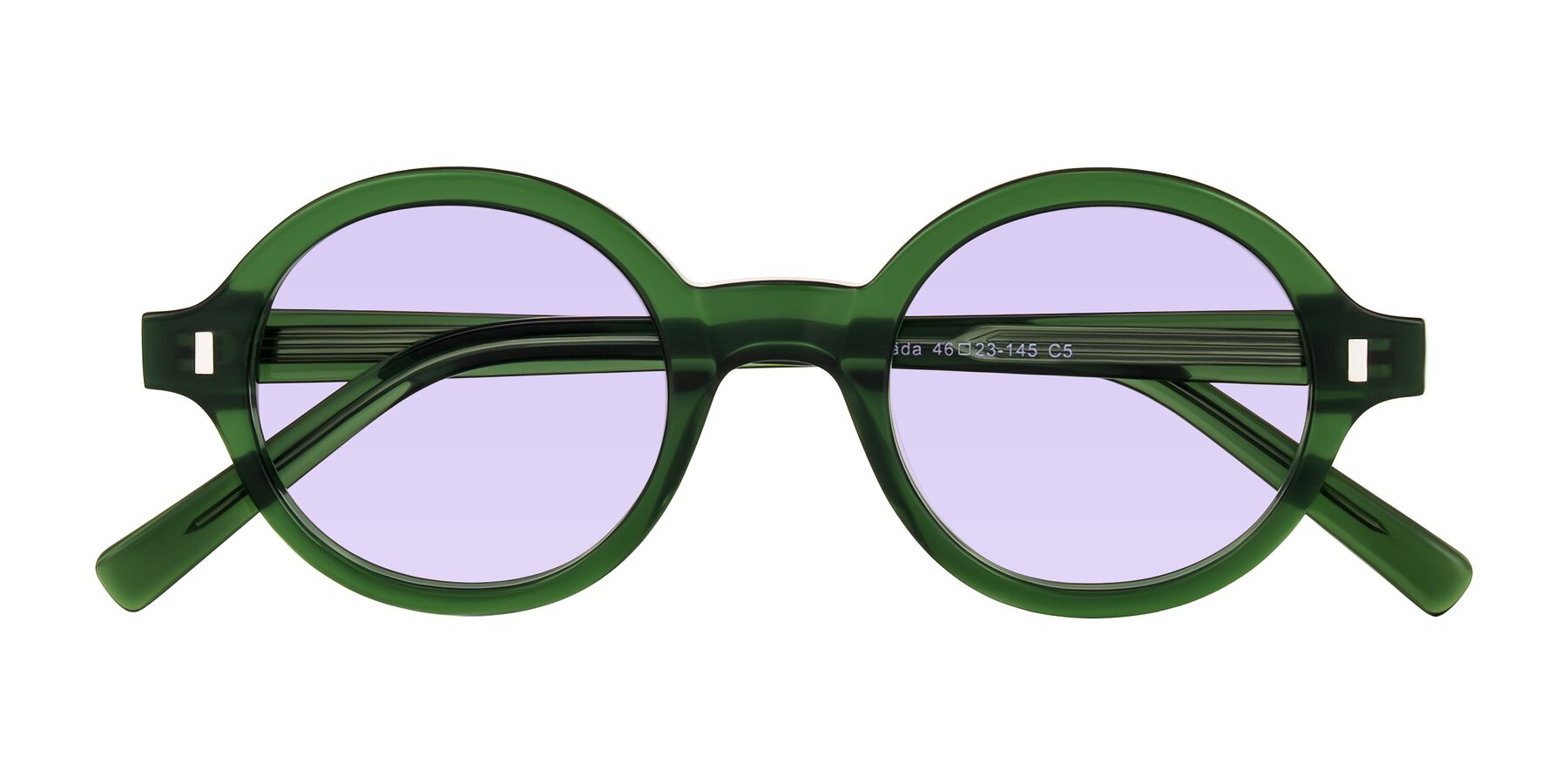 Folded Front of Lozada in Jade Green with Light Purple Tinted Lenses