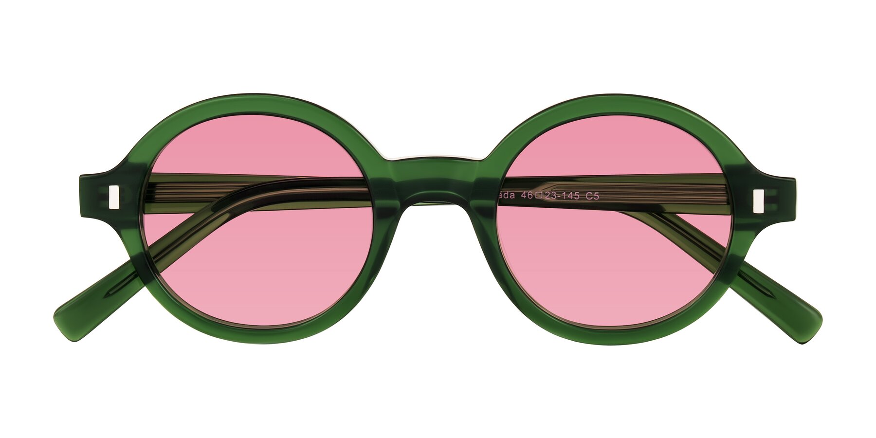 Folded Front of Lozada in Jade Green with Pink Tinted Lenses