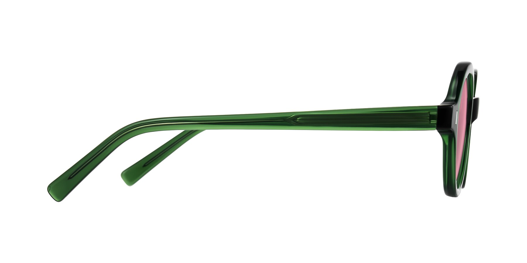 Side of Lozada in Jade Green with Pink Tinted Lenses