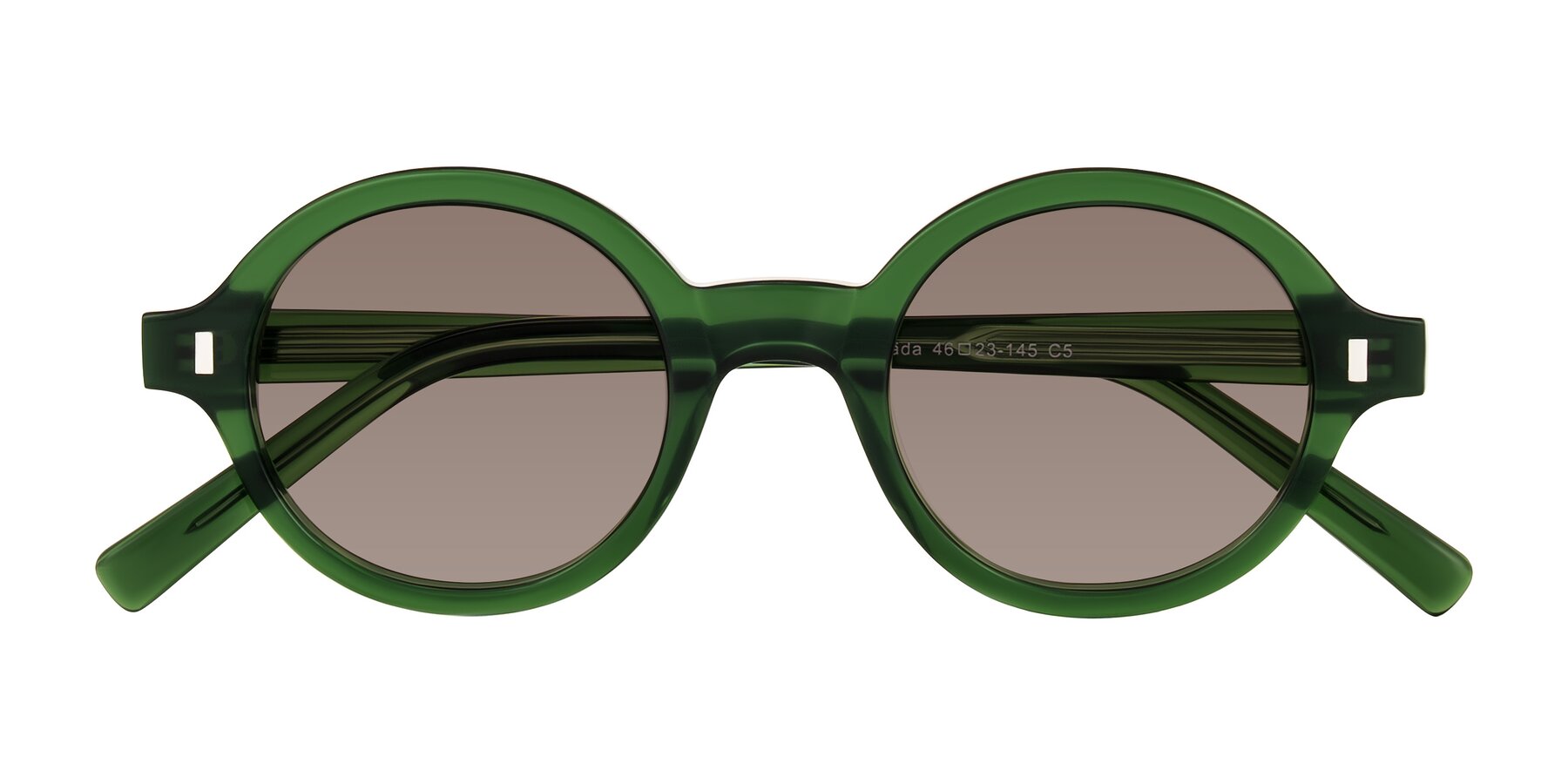 Folded Front of Lozada in Jade Green with Medium Brown Tinted Lenses