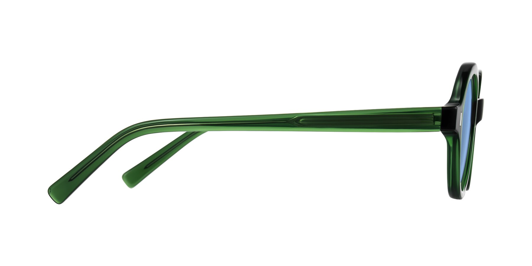 Side of Lozada in Jade Green with Medium Blue Tinted Lenses