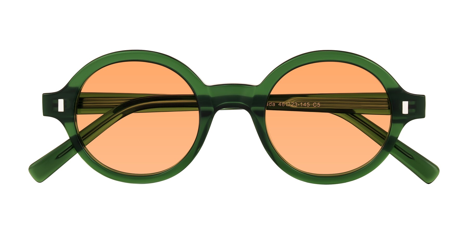Folded Front of Lozada in Jade Green with Medium Orange Tinted Lenses