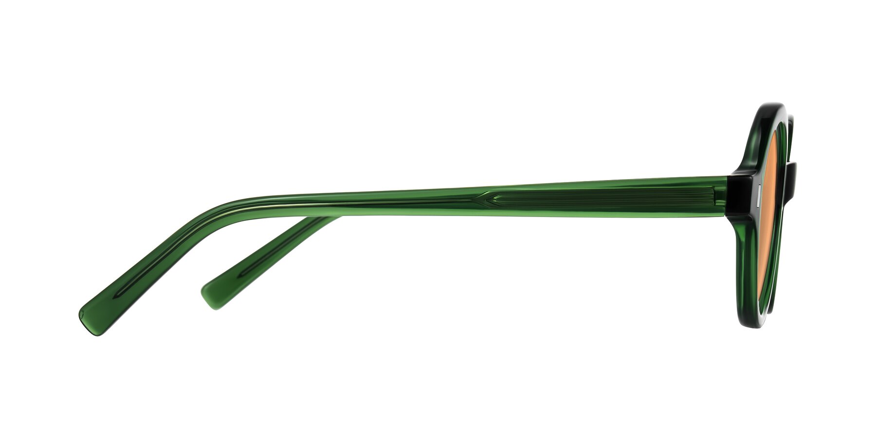 Side of Lozada in Jade Green with Medium Orange Tinted Lenses