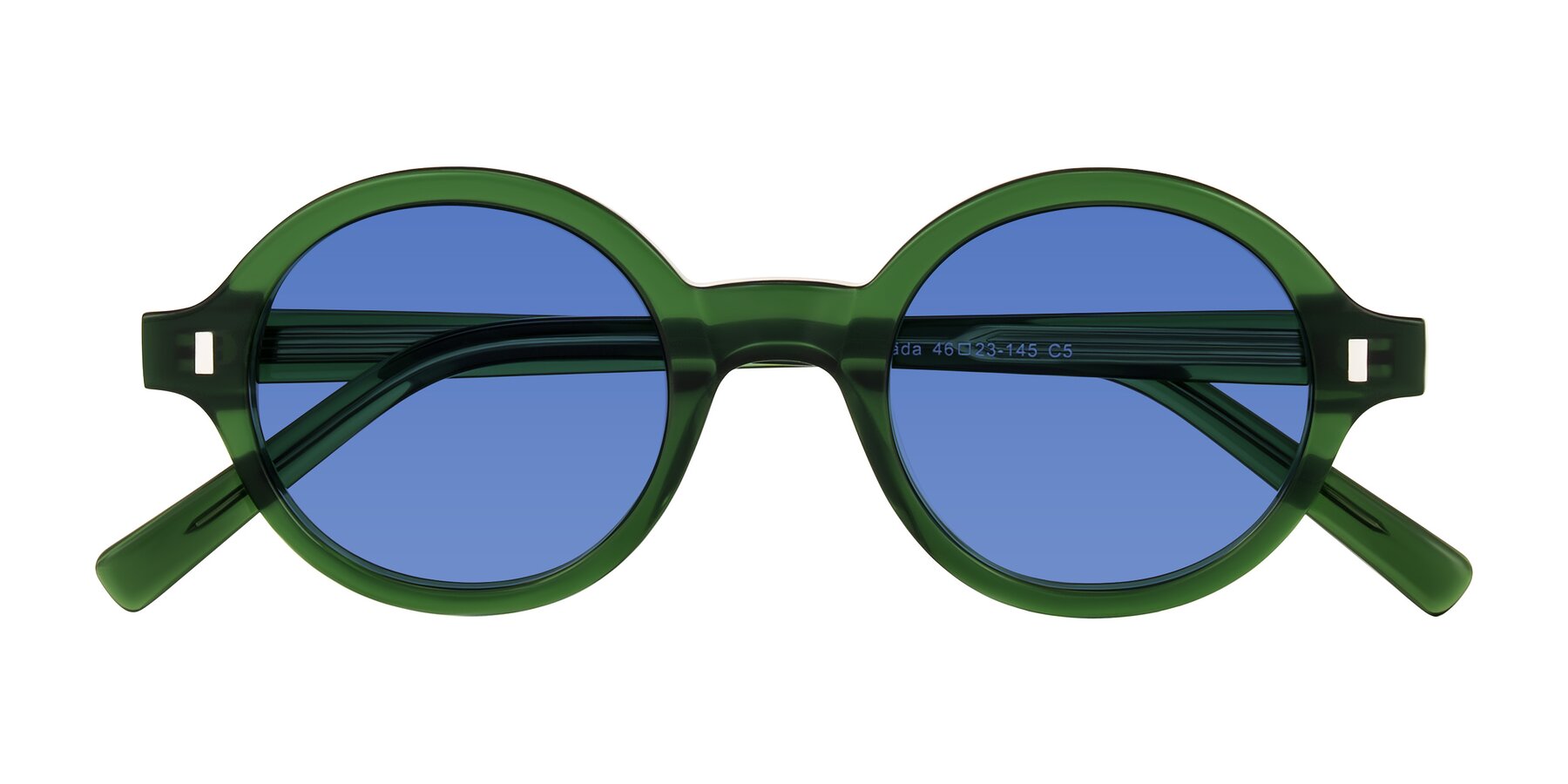 Folded Front of Lozada in Jade Green with Blue Tinted Lenses