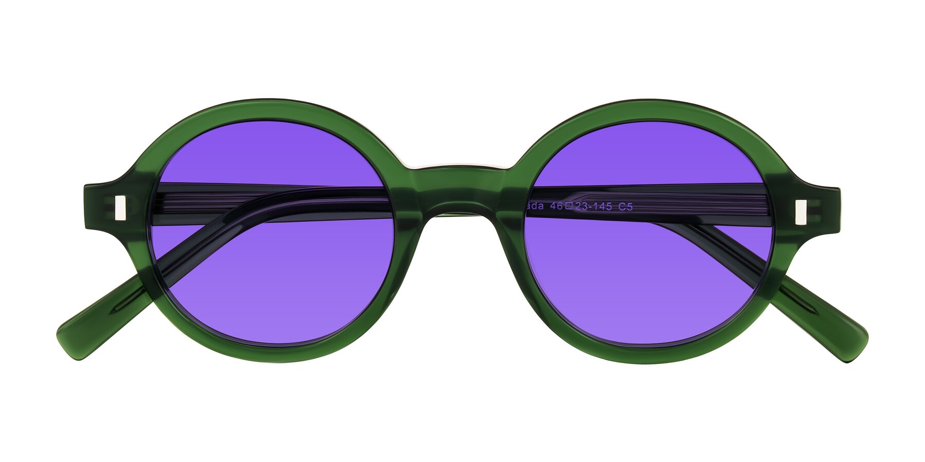 Folded Front of Lozada in Jade Green with Purple Tinted Lenses