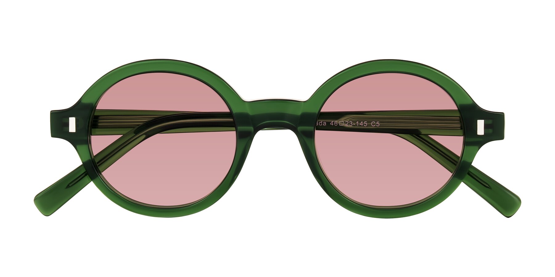 Folded Front of Lozada in Jade Green with Medium Garnet Tinted Lenses
