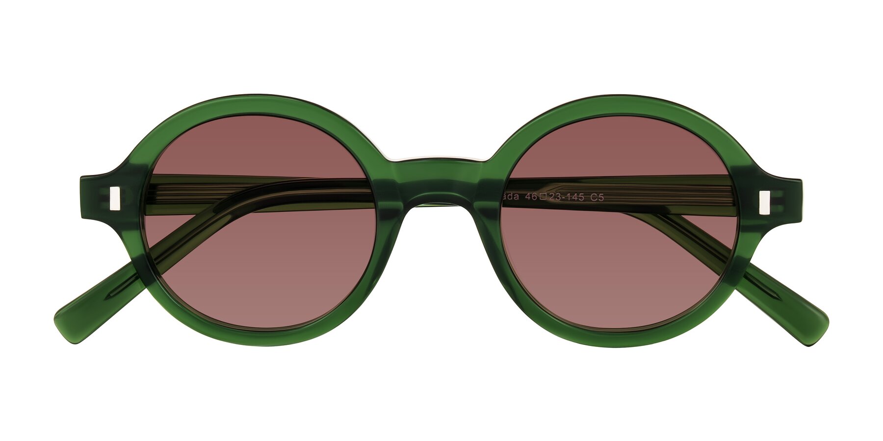 Folded Front of Lozada in Jade Green with Garnet Tinted Lenses