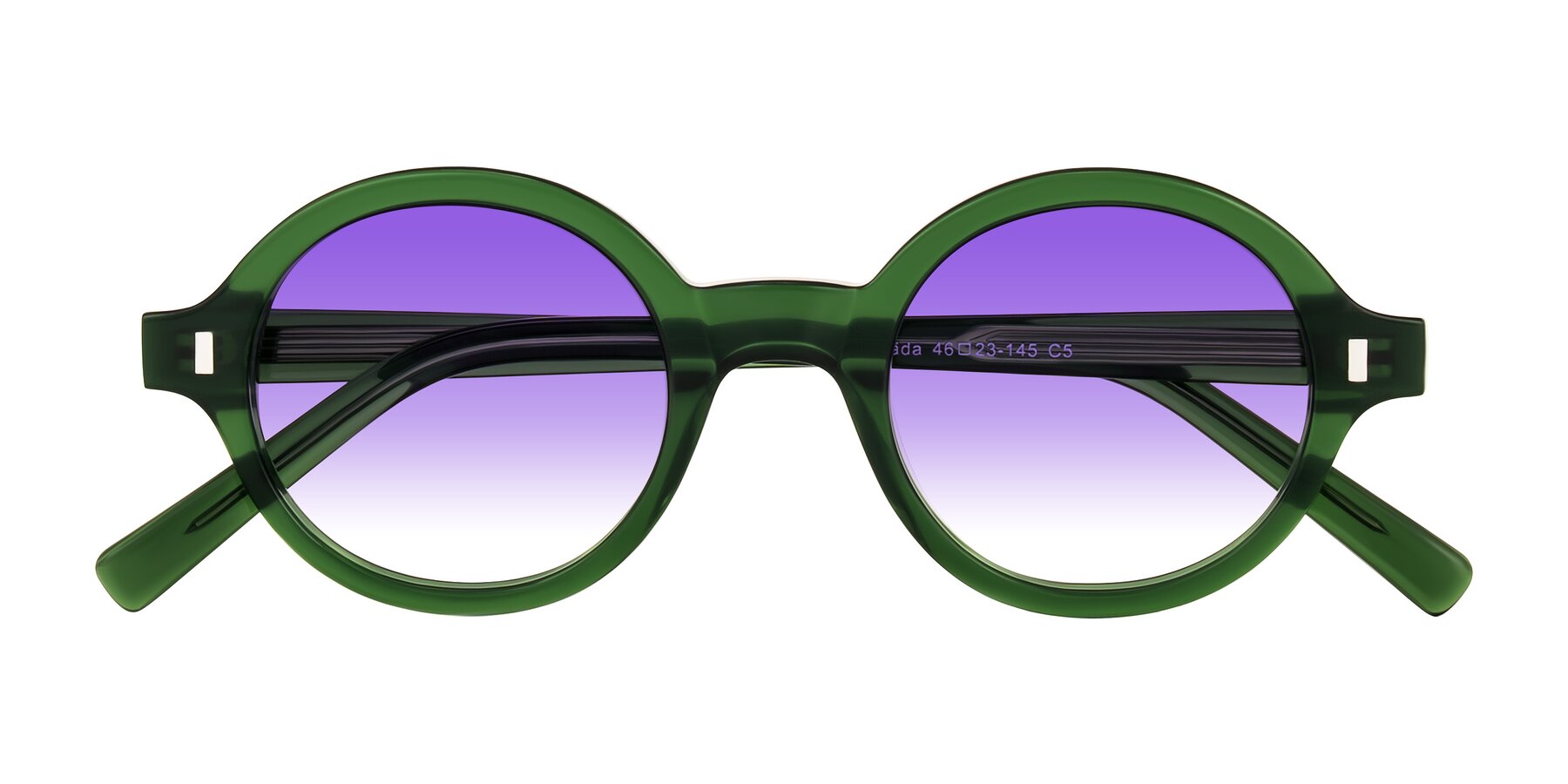 Folded Front of Lozada in Jade Green with Purple Gradient Lenses