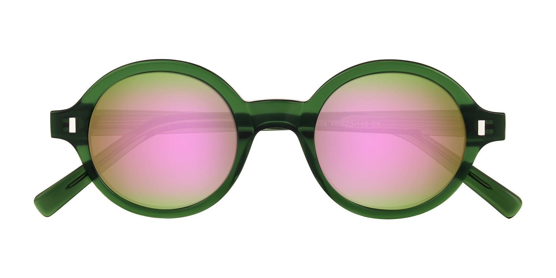 Folded Front of Lozada in Jade Green with Pink Mirrored Lenses