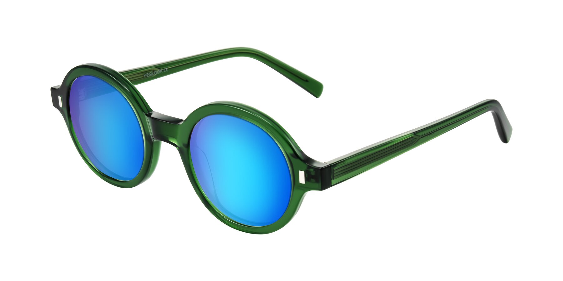 Angle of Lozada in Jade Green with Blue Mirrored Lenses