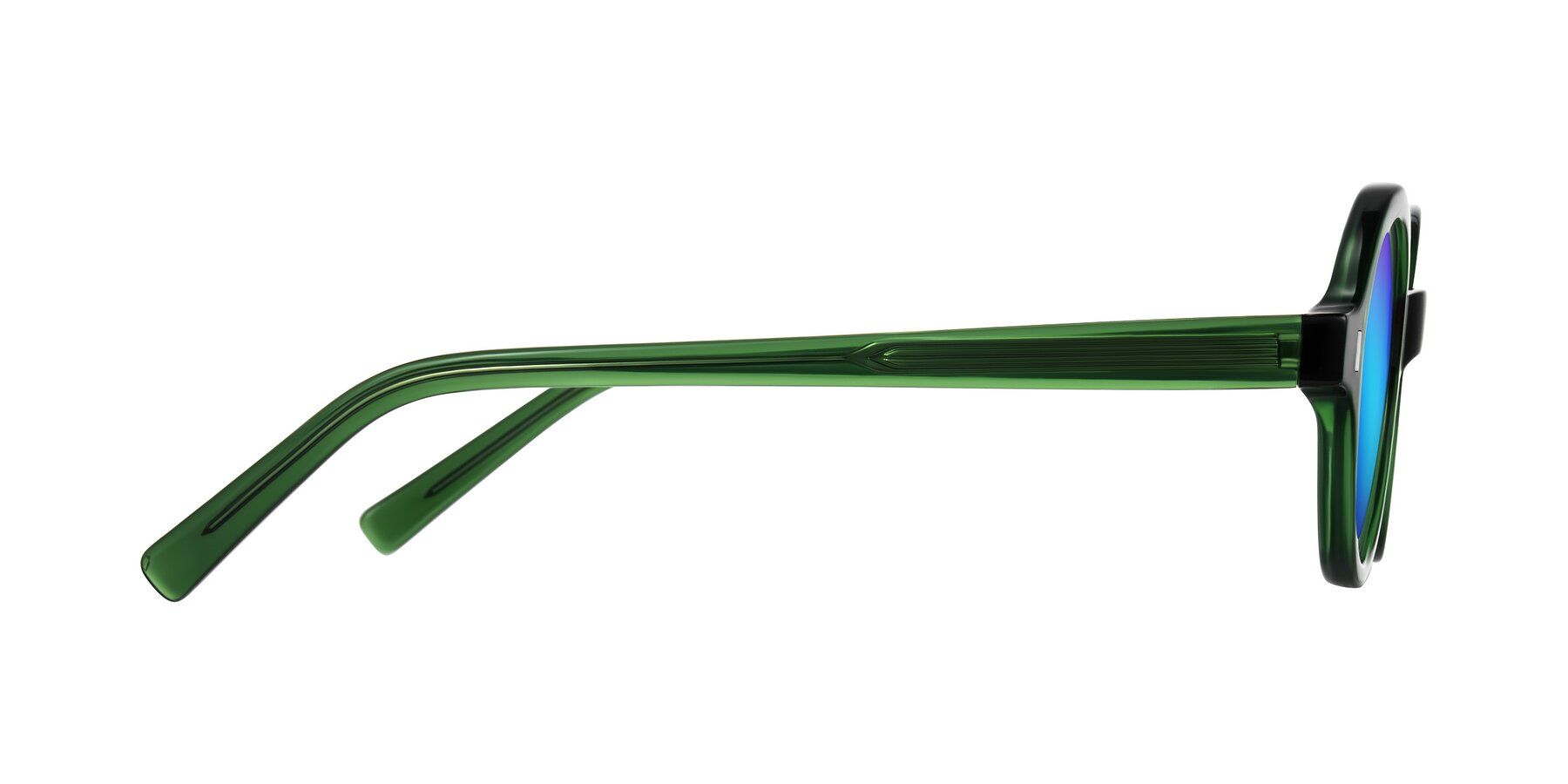 Side of Lozada in Jade Green with Blue Mirrored Lenses