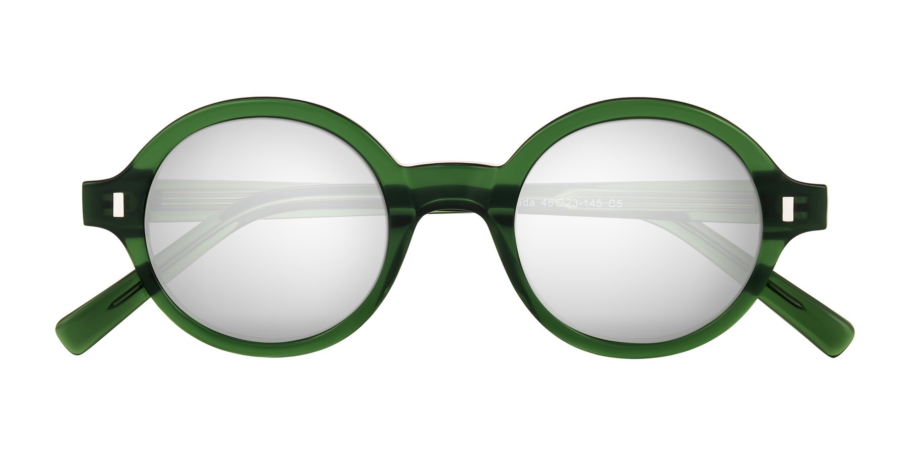 Folded Front of Lozada in Jade Green with Silver Mirrored Lenses