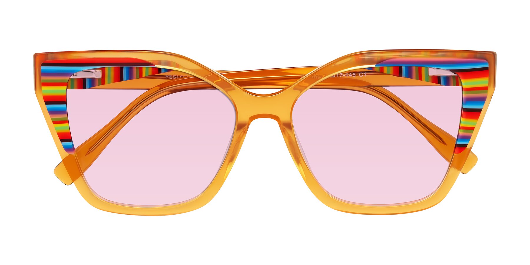Folded Front of Zimme in Honey Groove with Light Pink Tinted Lenses