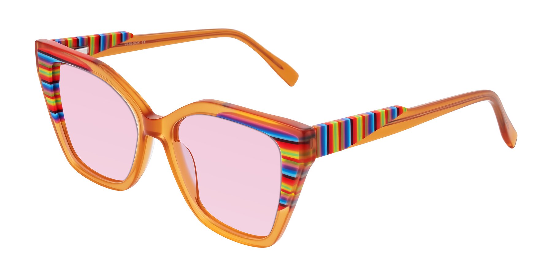 Angle of Zimme in Honey Groove with Light Pink Tinted Lenses