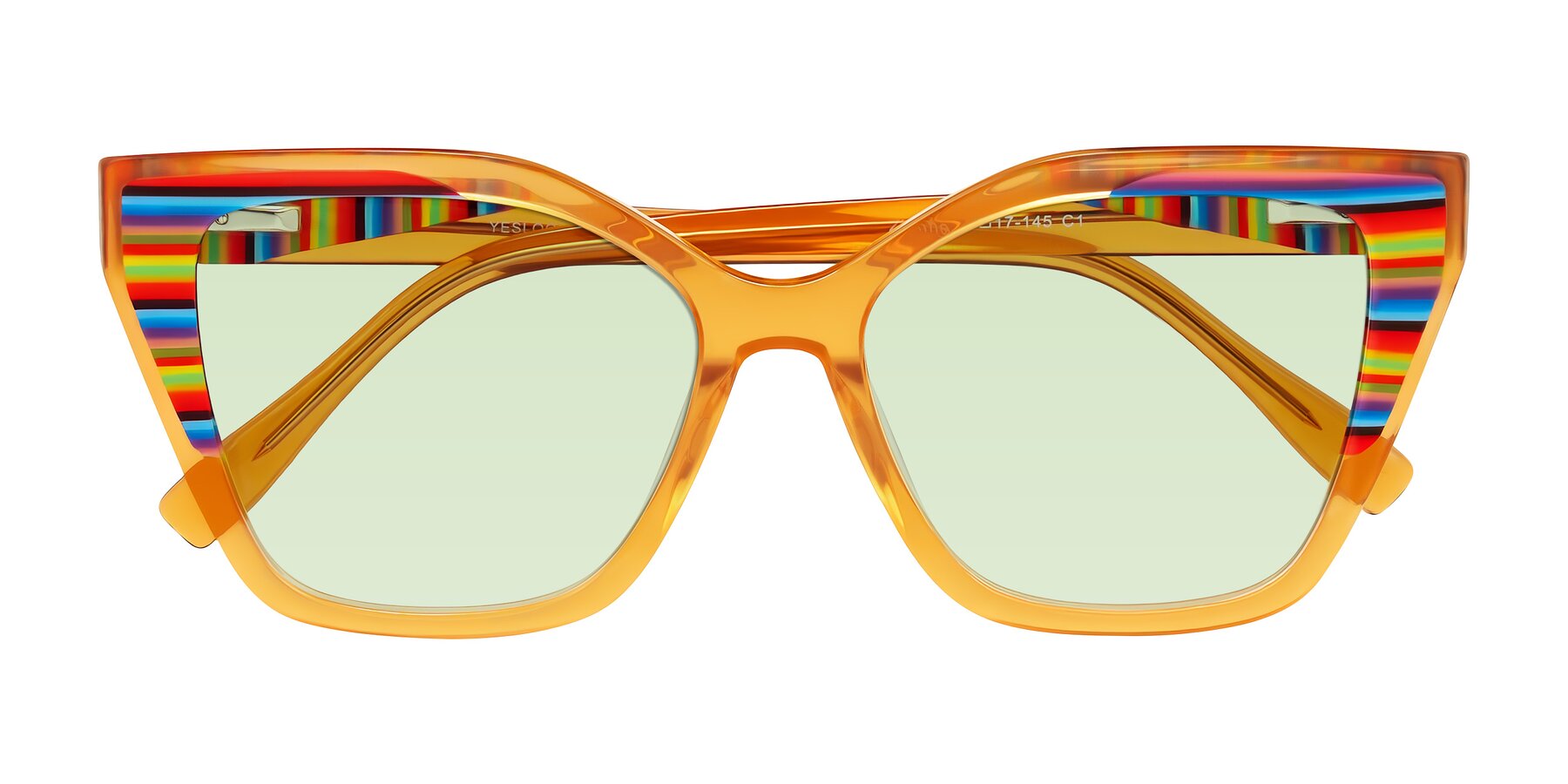 Folded Front of Zimme in Honey Groove with Light Green Tinted Lenses