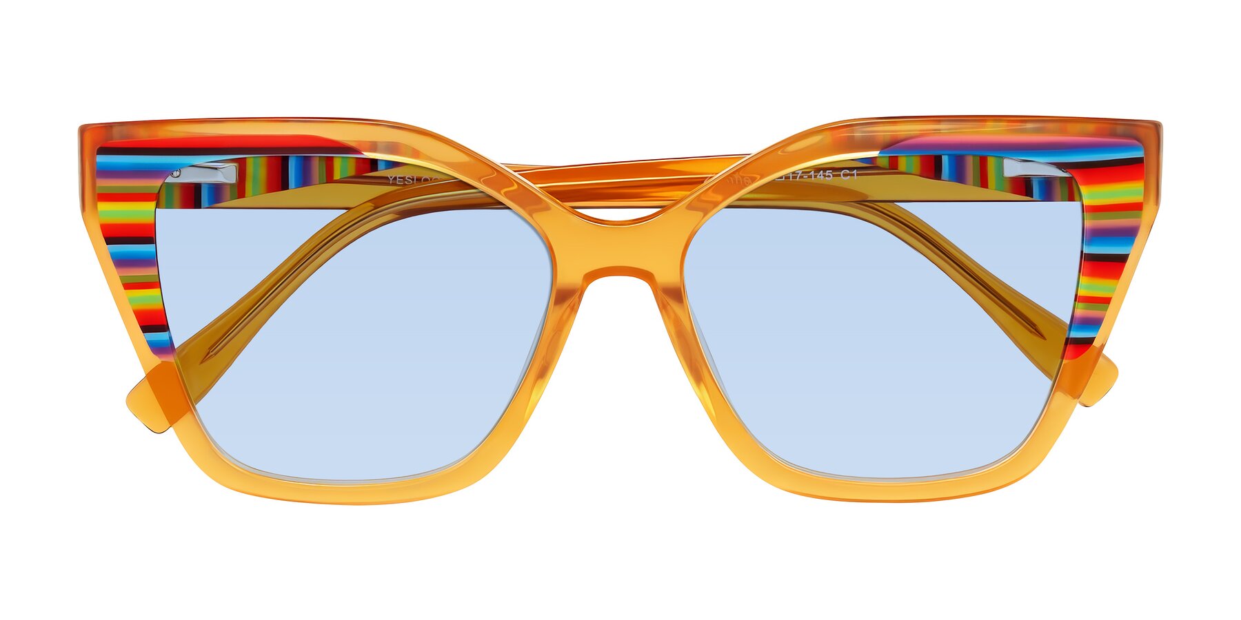 Folded Front of Zimme in Honey Groove with Light Blue Tinted Lenses