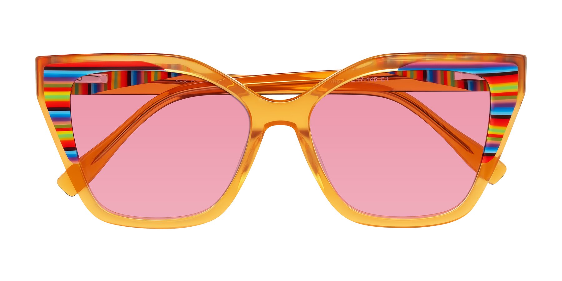 Folded Front of Zimme in Honey Groove with Pink Tinted Lenses